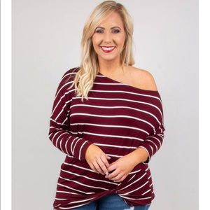 NWOT Burgundy striped off the shoulder top